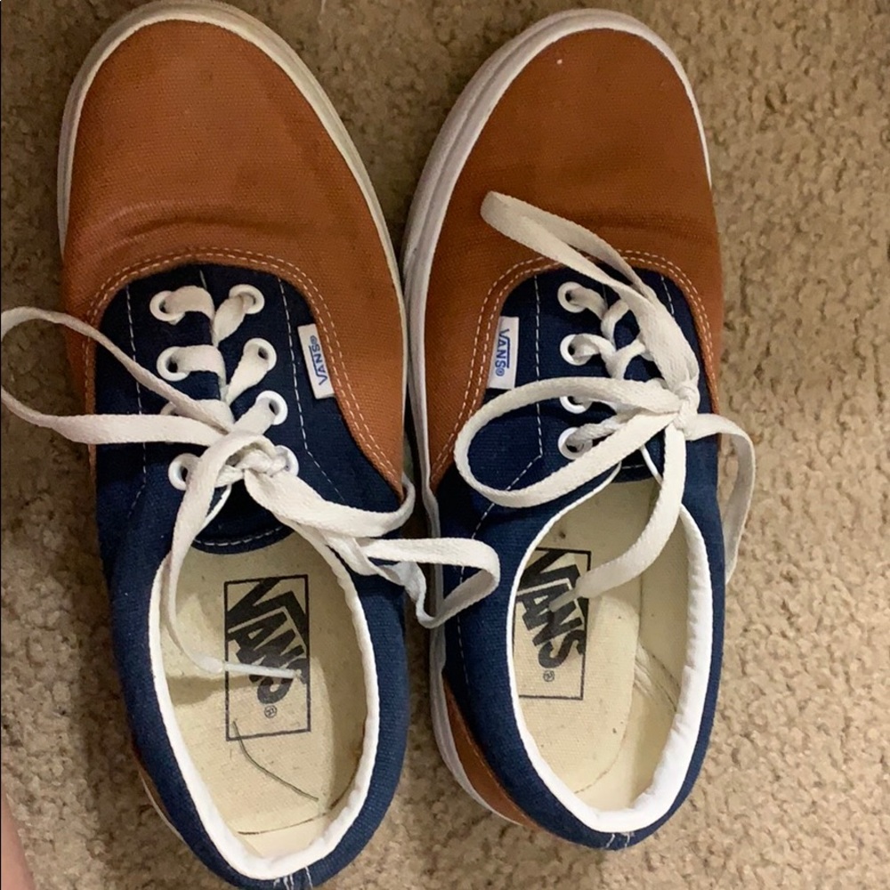 Brown and blue Vans